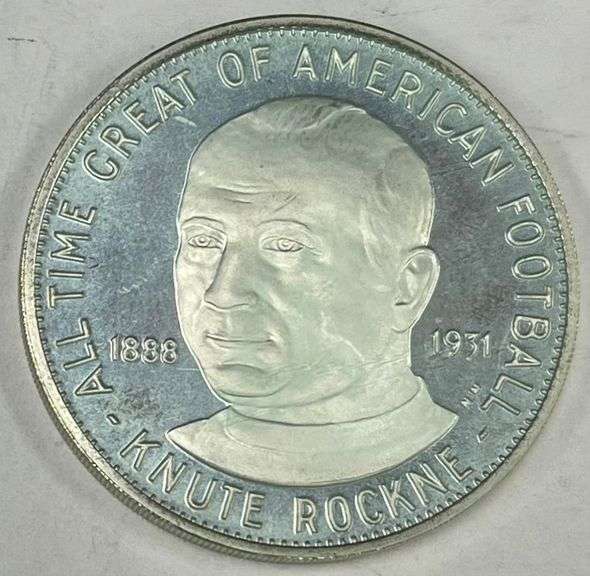 Knute Rockne Sterling Silver Proof Coin-Medal w/ Box, 26.8 Grams