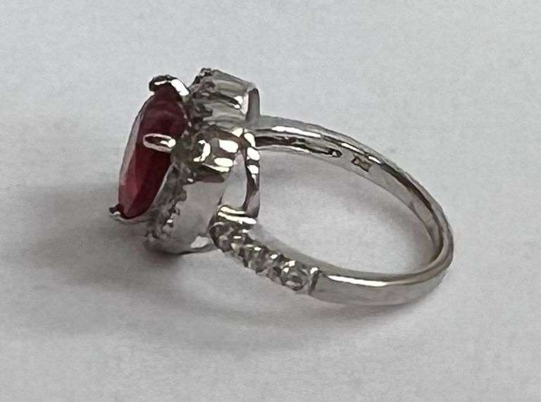 Sterling Silver Large Sweetheart Ruby Dinner Ring
