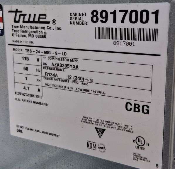True Bar Refrigerator Model TBB-24-60G-S-LD, Does Work, Will Need To Be Recharged, (61"Lx24-1/2"Wx36"H)