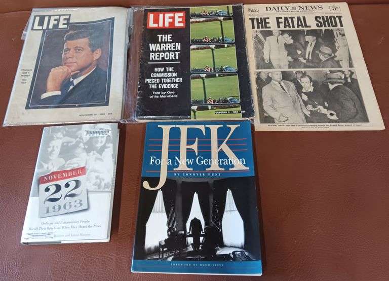 (2) JFK Books, (2) JFK Life Magazine & News Paper From Lee Harvey Oswald Arrest