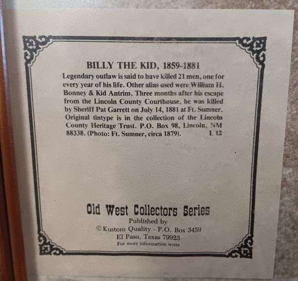 Framed Print of Billy The Kid (15-1/2"H x 12-1/2"W)