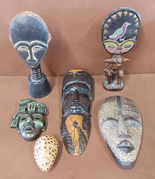 (6) African Mask, Statues & Mask Shaped Dish