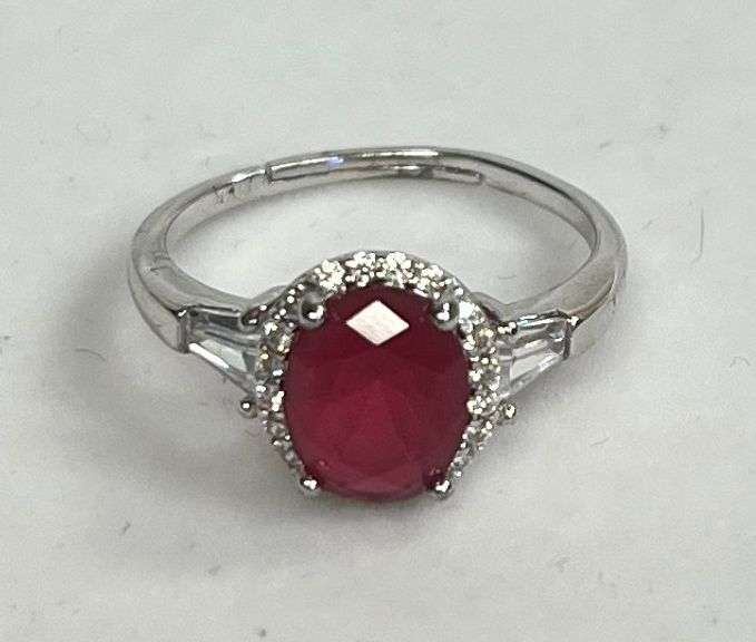 Sterling Silver Round Cut Ruby Dinner Ring