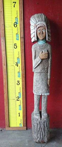 Hand Carved Wooden Cigar Indian, 78" Tall & Cactus 30" Tall