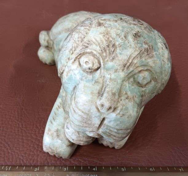 Chinese  6.7lbs Solid Jade Hand Carved Foo Dog w/ Stand