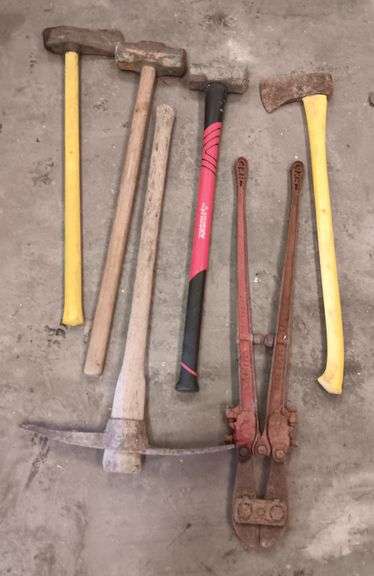 2) Sledgehammers, 2) Axe, Pick Axe & Bolt Cutters