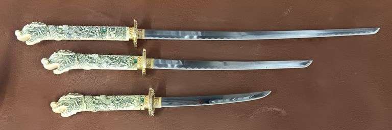 Set of (3) Dragon Samurai Swords, 440 Stainless Steel