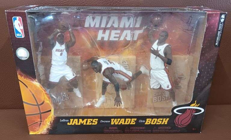 McFarland Toys NBA Mami Heat 3-Pack Action Figures of LeBron James, Dwyane Wade & Chris Bosh, In Original Package w/ NBA Hologram