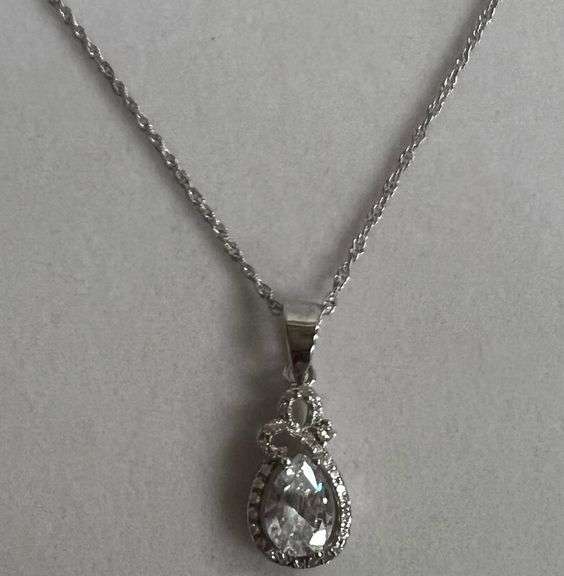 Sterling Silver White Sapphire Necklace, 18in Chain