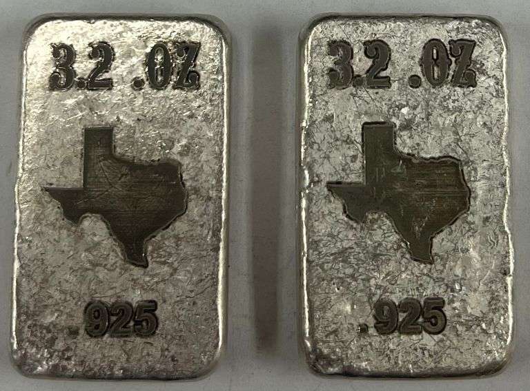 (2) 3.2oz Texas .925 Sterling Silver Bars, 2 times the money