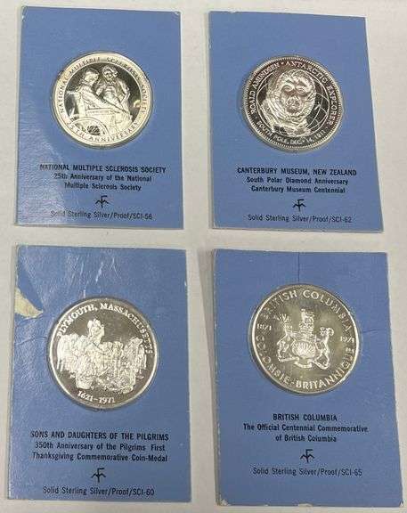 (4) Franklin Mint Solid Sterling Silver Proof Coins, 25 Grams Each, 100 Grams Total
