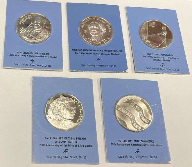 (5) Franklin Mint Solid Sterling Silver Proof Coins, 25 Grams Each, 125 Grams Total