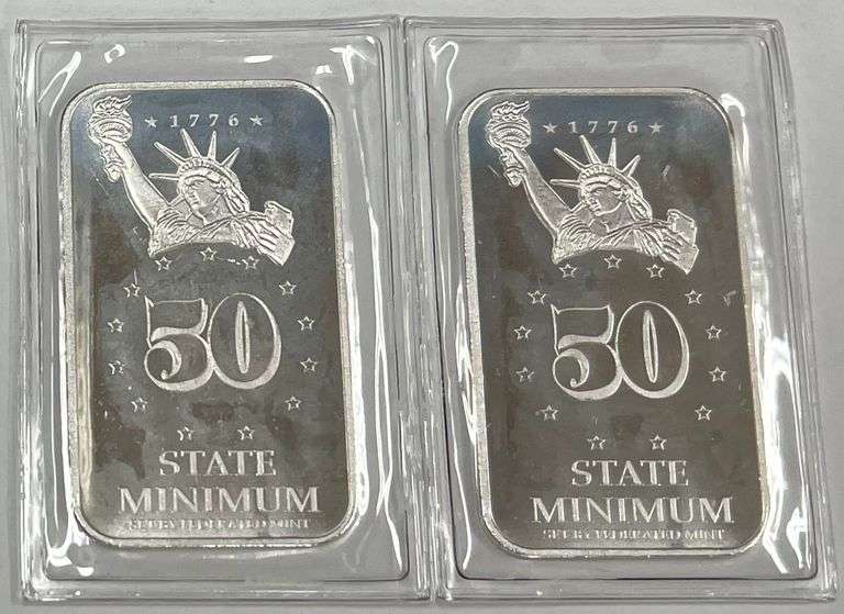 (2) 1/2oz Texas 50 State Minimum .999 Fine Silver Bars, 2 times the money