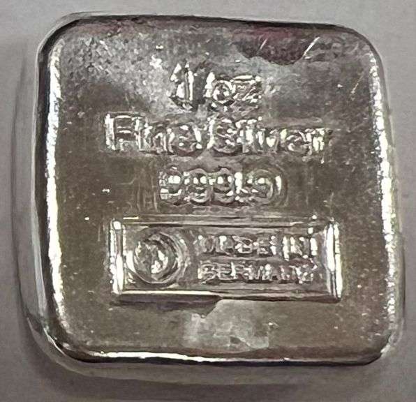 1oz 1845 .999 Fine Silver Square Bar, Made In Germany