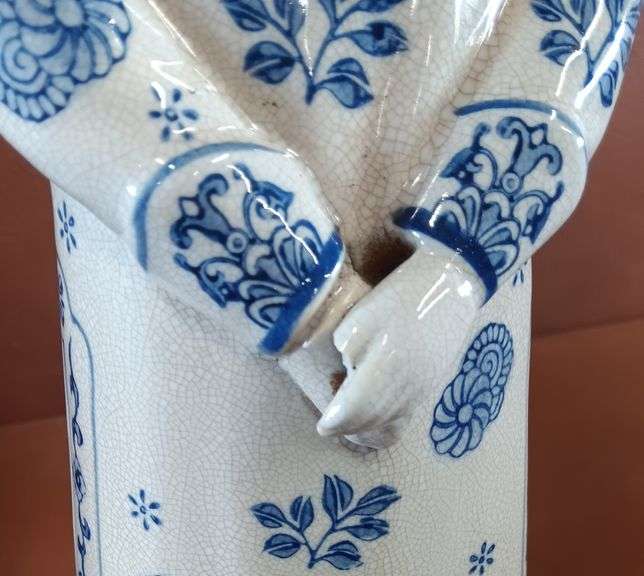 (2) Vintage Chinoiserie Blue & White Asian Figurines, 15" & 15-1/2" Tall