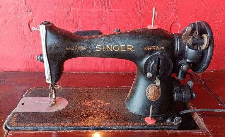 Antique Singer Sewing Machine In Cabinet w/ Stool, Does Work