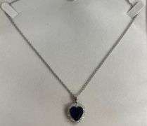 Sterling Silver 3.22ct Ocean Sapphire Heart Necklace, 20in Chain