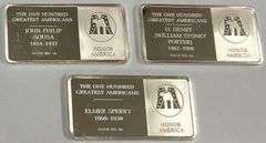 (3) "One Hundred Greatest Americans" Sterling Silver Bars, 102 Grams Total