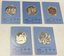 (5) Franklin Mint Solid Sterling Silver Proof Coins, 25 Grams Each, 125 Grams Total