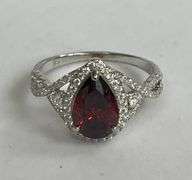 Sterling Silver 3.02ct Pear Cut Garnet Estate Ring