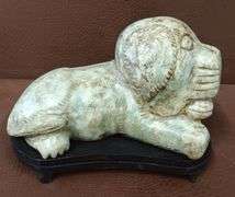 Chinese  6.7lbs Solid Jade Hand Carved Foo Dog w/ Stand