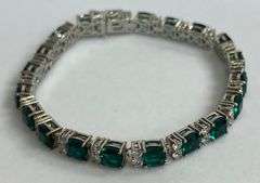Sterling Silver 24ct Emerald Bracelet, 8in