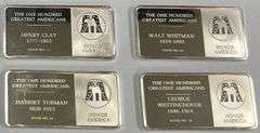(4) "One Hundred Greatest Americans" Sterling Silver Bars, 34 Grams Each, 136 Grams Total