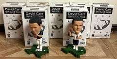 (7) David Carr Misc. Football Player Bobble Heads, 4 White & 3 Blue, All In Original Packaging
