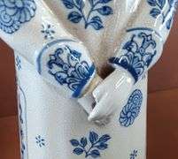 (2) Vintage Chinoiserie Blue & White Asian Figurines, 15" & 15-1/2" Tall