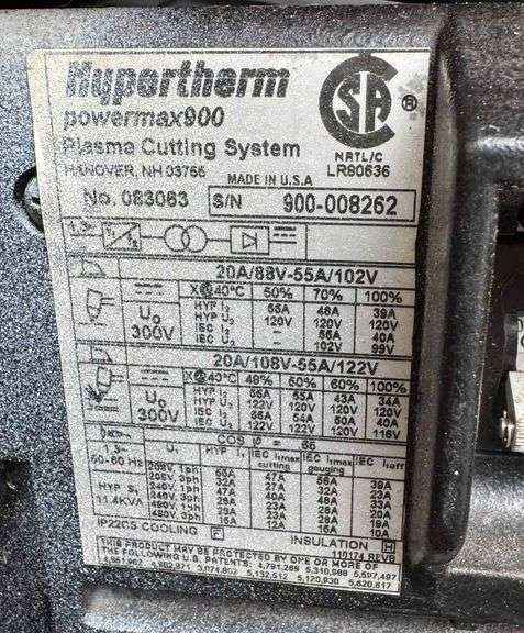 Hypertherm Powermax 900 Plasma Cutter, Does Turn On & Run