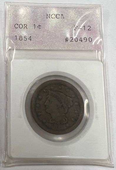 1854-P Coronet Large Cent, NCAA F-12