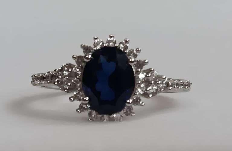 Sterling Silver Blue & White Sapphire Ring