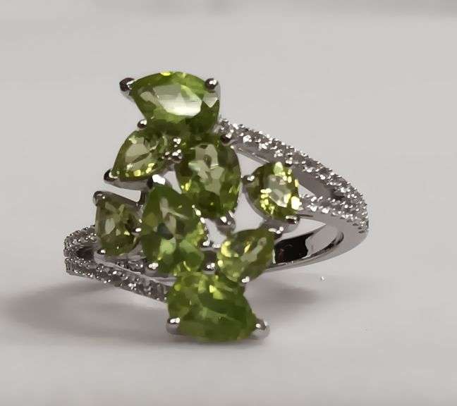 Sterling Silver Peridot and Diamond Ring