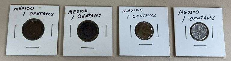 4) Mexican 1 Centavos, (2) 1937, 1954, 1953,