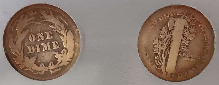 (1) 1916 Double Dated Silver Barber Dime & (1) 1916 Double Dated Silver Mercury Dime