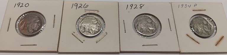 4) Buffalo Nickels, 1920-P, 1926-P, 1928-P & 1934-P, 4 times the money