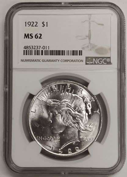 1922-P Peace Silver Dollar, NGC MS62