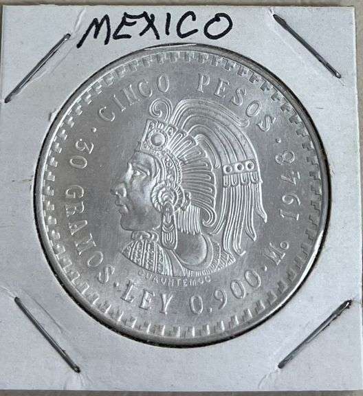 1948 Mexican Silver 5 Pesos Coin, .900 Silver Content