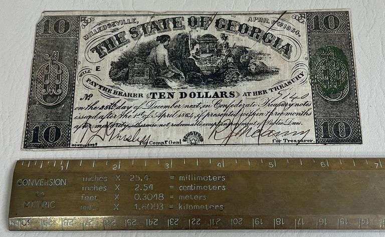 1864 State Of Georgia $10 Confederate Note