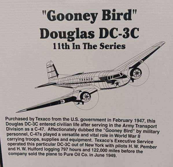 (2) Wings of Texaco "Gooney Bird" Douglas DC-3C Die Cast Airplanes, Both In Original Boxes, 2 times the money
