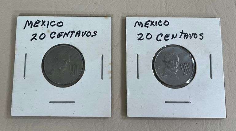 2) 1976 Mexican 20 Centavos Coins