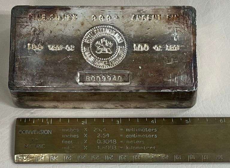 100 Troy Oz Royal Canadian Mint .999 Fine Silver Ingot