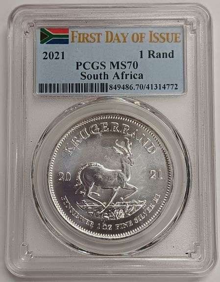 2021 South African 1oz Fine Silver Krugerrand, PCGS MS70