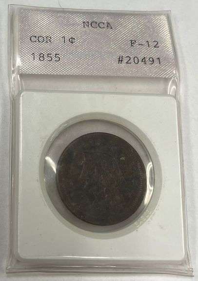 1855-P Coronet Large Cent, NCAA F-12
