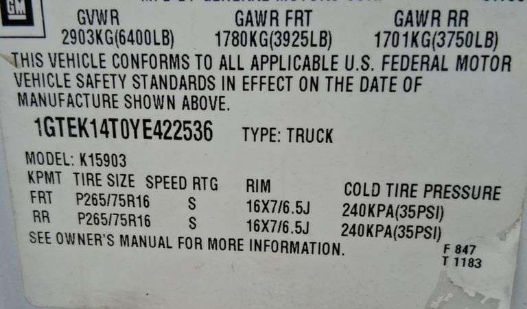 2000 GMC Sierra Z71, 4x4, 5.3L, V8, Auto, AC, PL, PW, Runs & Drives