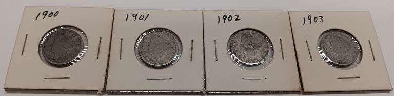 4) Liberty Nickels, 1900-P, 1901-P, 1902-P & 1903-P, 4 times the money