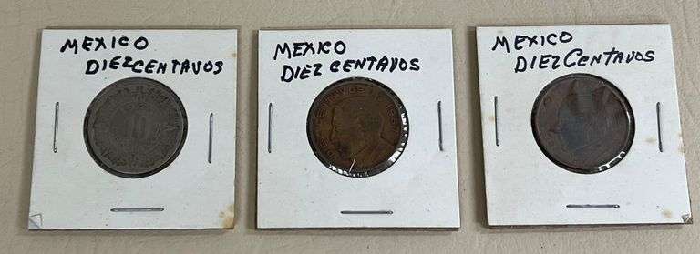 3) Mexican 10 Centavos Coins, 1946, 1957 &1967