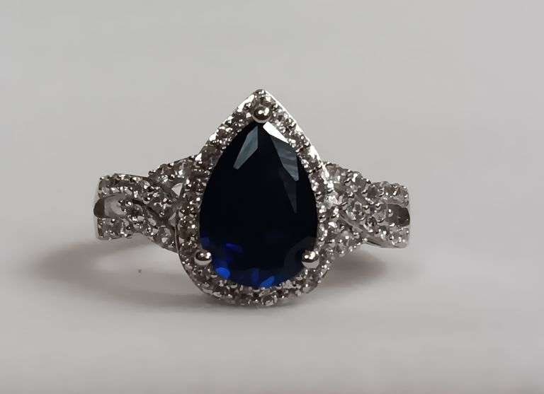 Sterling Silver Pear Cut Sapphire Dinner Ring