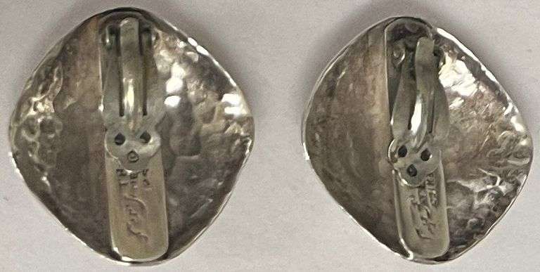 Vintage 1960's  Fer's Mexico Sterling Silver Gemstone Clip On Earrings