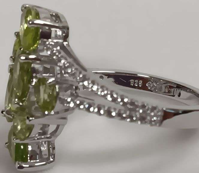 Sterling Silver Peridot and Diamond Ring